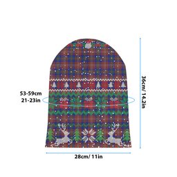 ScotsTee Shop Scottish Chisholm Hunting Modern Tartan Plaid Christmas Deer Snowman Snowflake Bell Knit Beanie