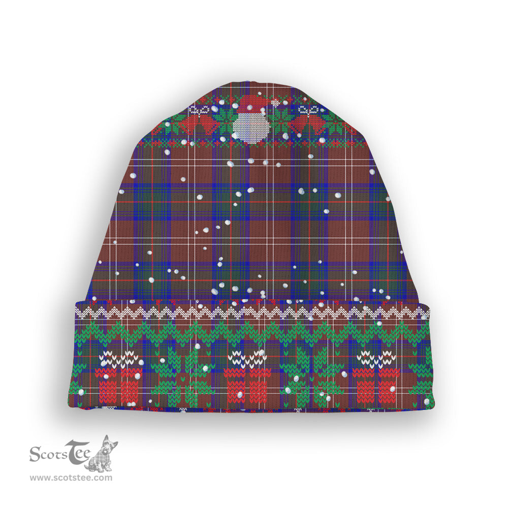 ScotsTee Shop Scottish Chisholm Hunting Modern Tartan Plaid Christmas Deer Snowman Snowflake Bell Knit Beanie