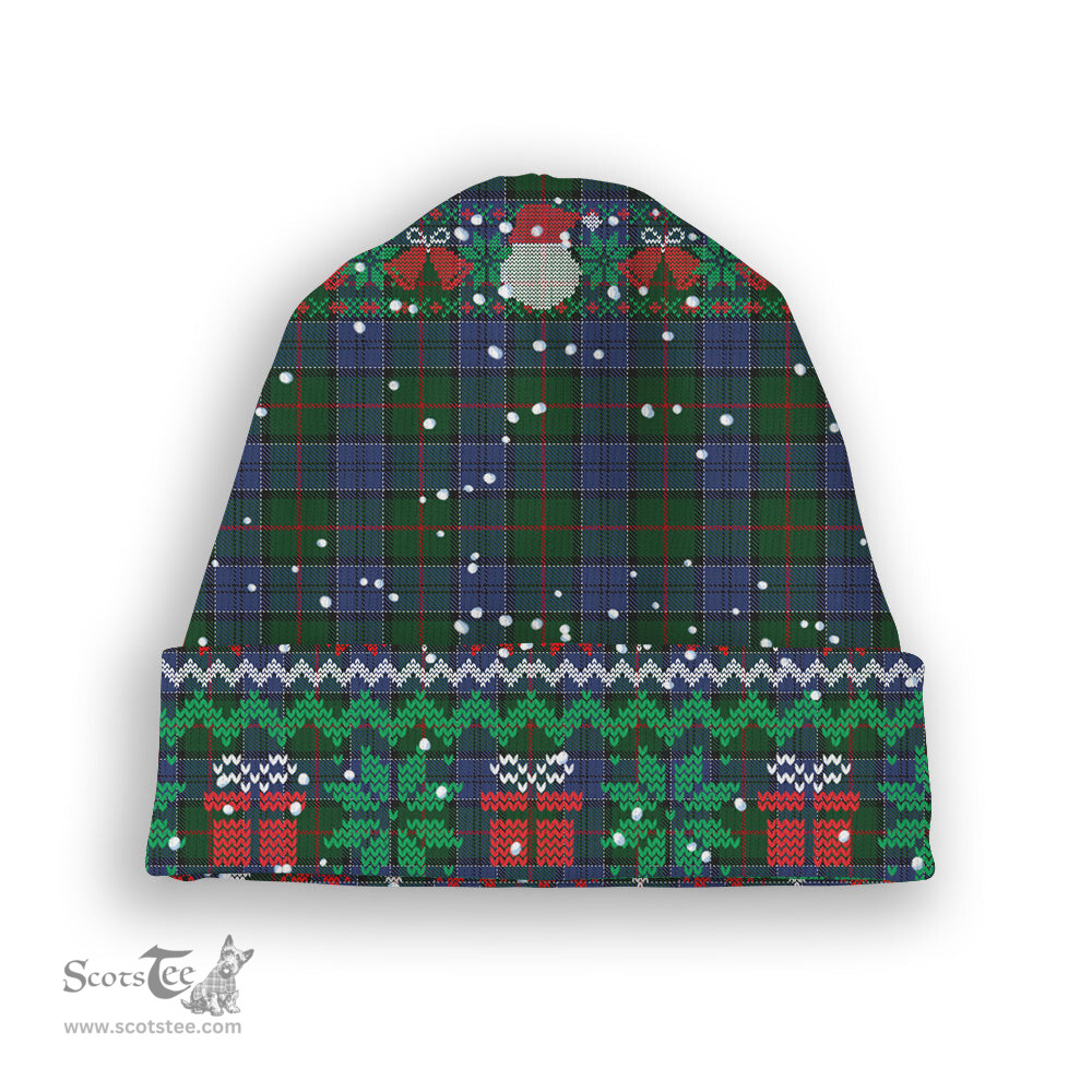 ScotsTee Shop Scottish Colquhoun Tartan Plaid Christmas Deer Snowman Snowflake Bell Knit Beanie