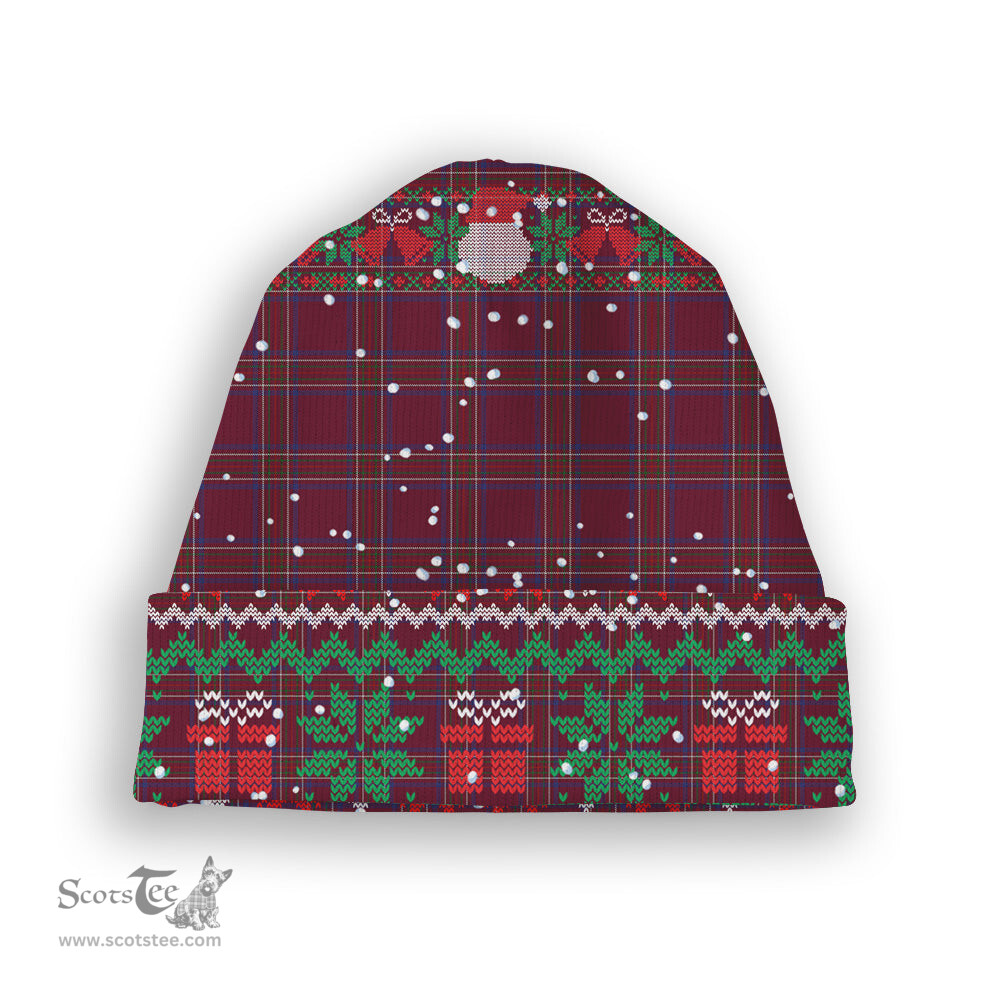 ScotsTee Shop Scottish Burnett of Leys Hunting Tartan Plaid Christmas Deer Snowman Snowflake Bell Knit Beanie