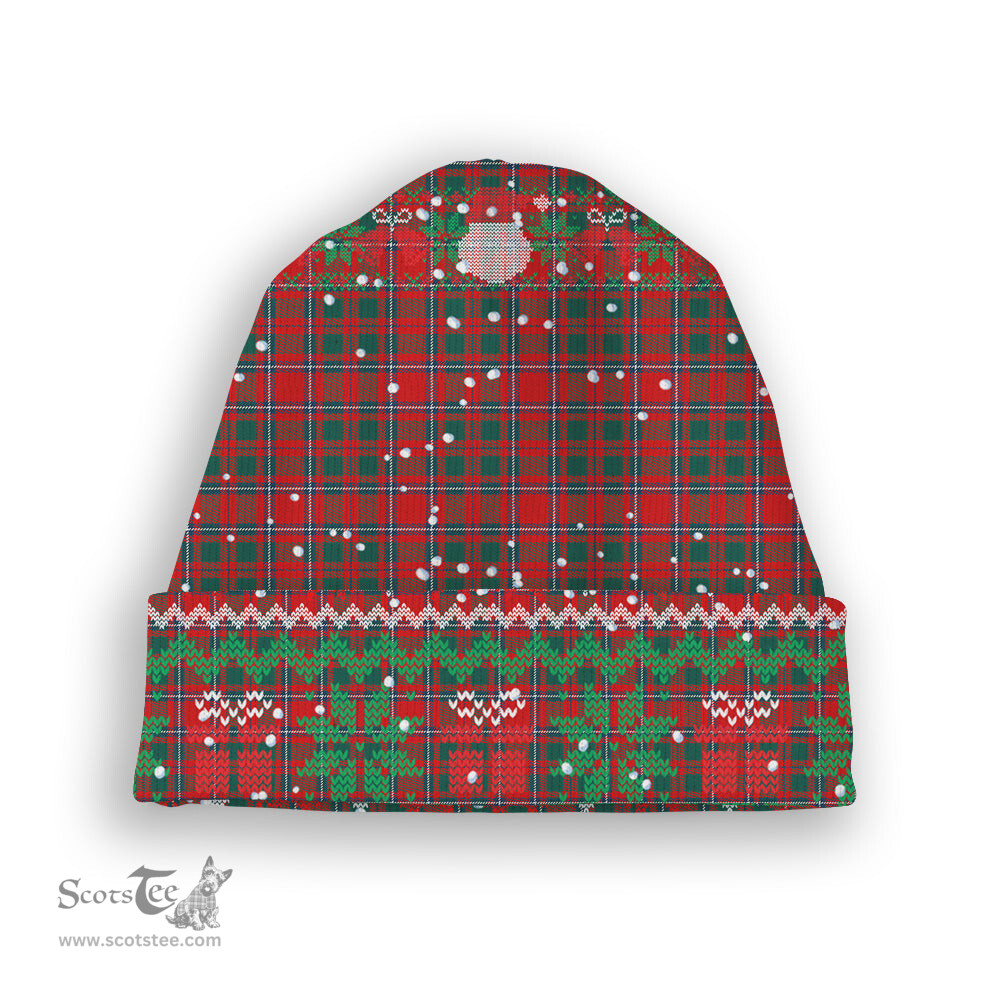 ScotsTee Shop Scottish Chisholm Artifact Modern Tartan Plaid Christmas Deer Snowman Snowflake Bell Knit Beanie