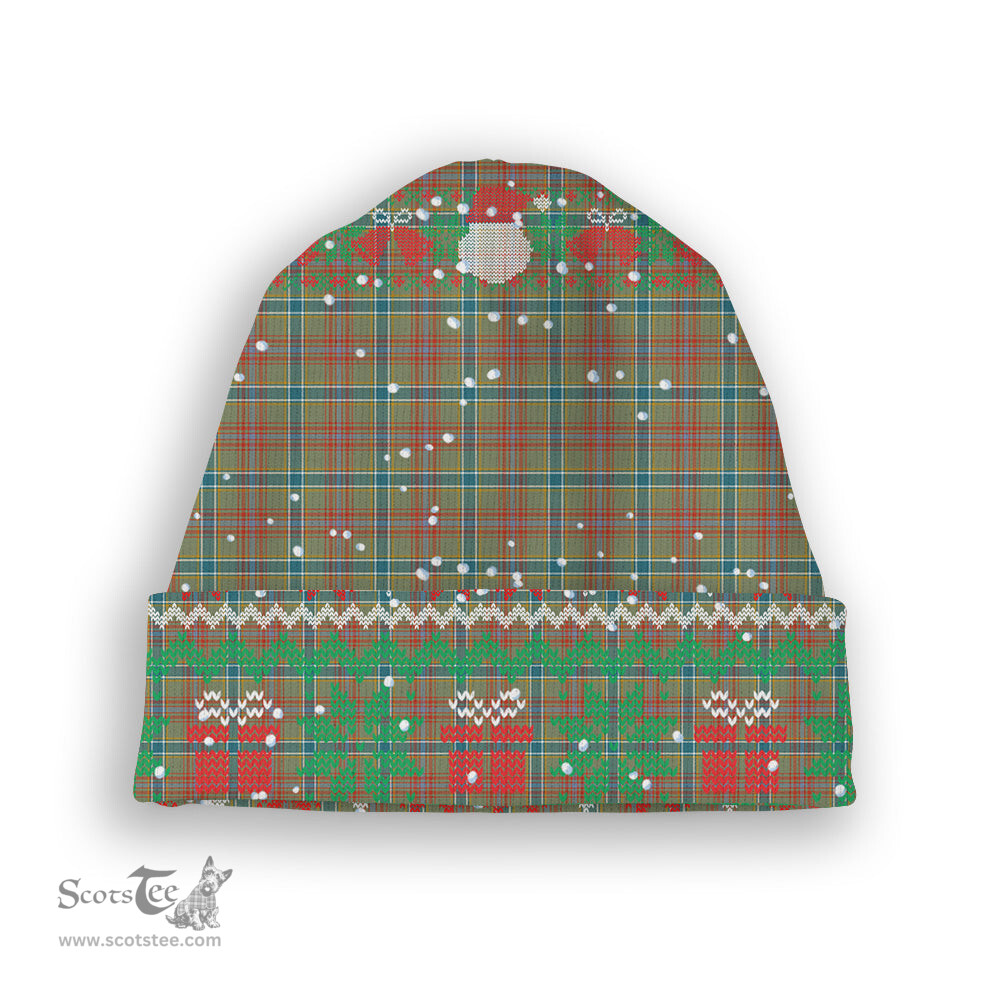 ScotsTee Shop Scottish Currie of Arran Ancient Clan Tartan Plaid Christmas Deer Snowman Snowflake Bell Knit Beanie