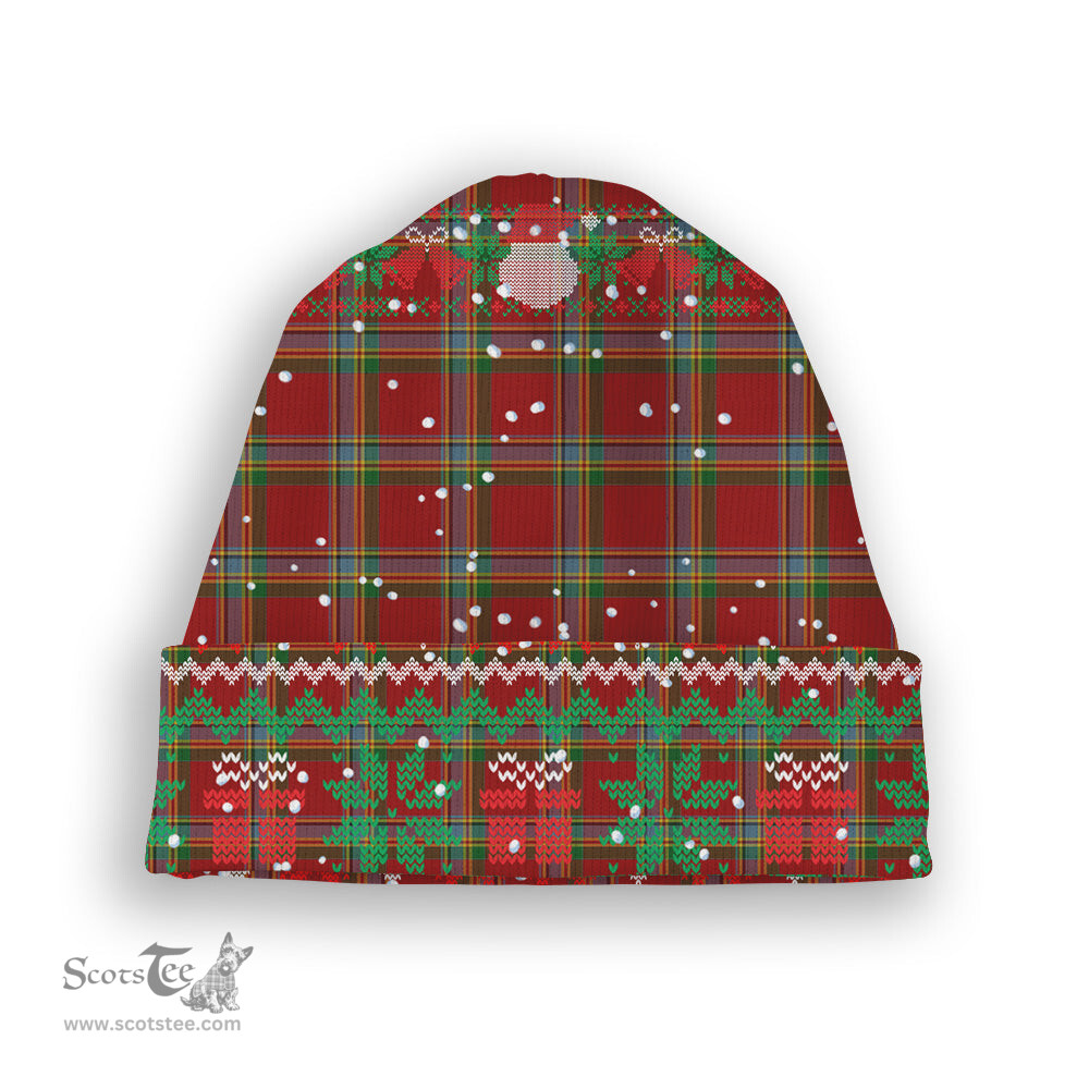 ScotsTee Shop Scottish Crubin Plaid MacPherson Tartan Plaid Christmas Deer Snowman Snowflake Bell Knit Beanie