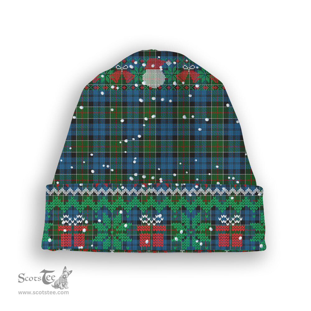 ScotsTee Shop Scottish Colquhoun 2 Tartan Plaid Christmas Deer Snowman Snowflake Bell Knit Beanie
