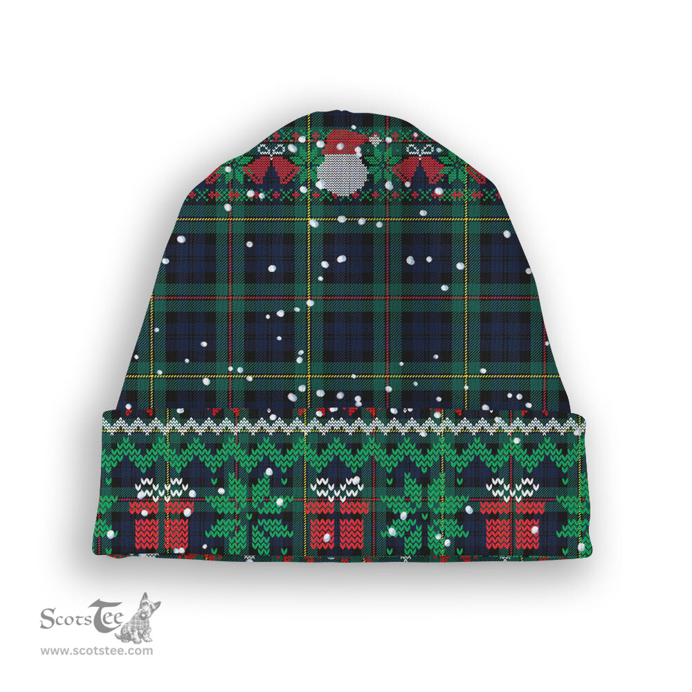 ScotsTee Shop Scottish Ewing Modern Tartan Plaid Christmas Deer Snowman Snowflake Bell Knit Beanie