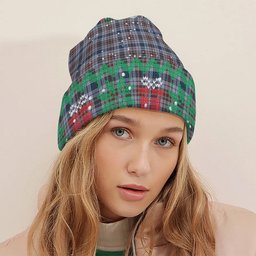 ScotsTee Shop Scottish Gayre Hunting Modern Tartan Plaid Christmas Deer Snowman Snowflake Bell Knit Beanie