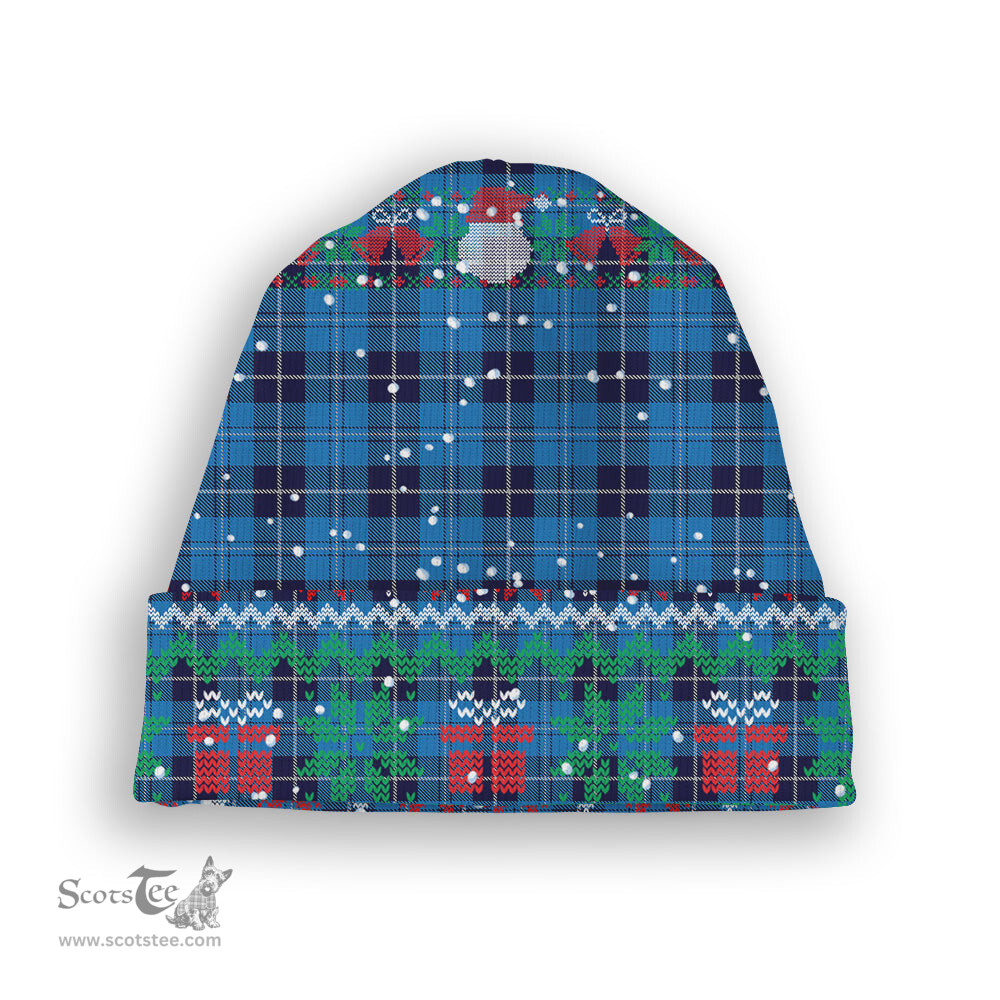 ScotsTee Shop Scottish Douglas Variation Tartan Plaid Christmas Deer Snowman Snowflake Bell Knit Beanie