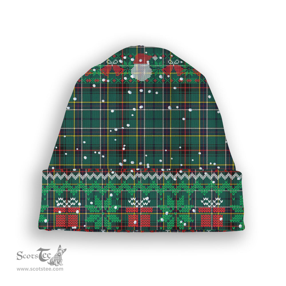 ScotsTee Shop Scottish Duncan of Sketraw Modern Tartan Plaid Christmas Deer Snowman Snowflake Bell Knit Beanie