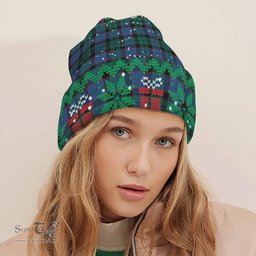 ScotsTee Shop Scottish Fergusson of Balquhidder Modern Tartan Plaid Christmas Deer Snowman Snowflake Bell Knit Beanie