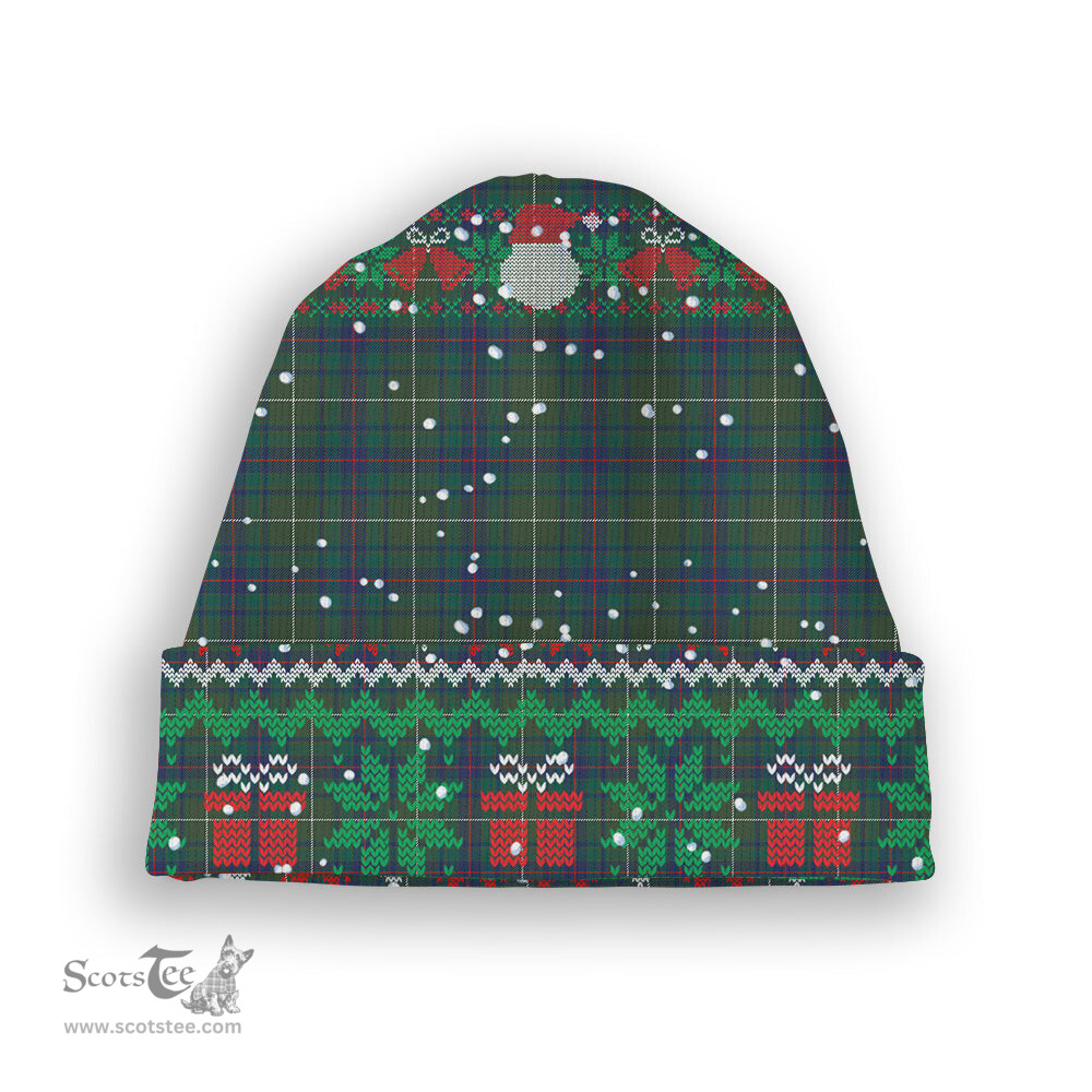 ScotsTee Shop Scottish Fraser Gathering Hunting Modern Tartan Plaid Christmas Deer Snowman Snowflake Bell Knit Beanie