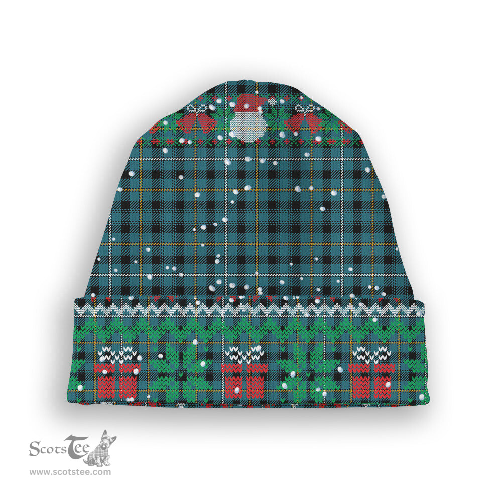 ScotsTee Shop Scottish Fleming Ancient Tartan Plaid Christmas Deer Snowman Snowflake Bell Knit Beanie