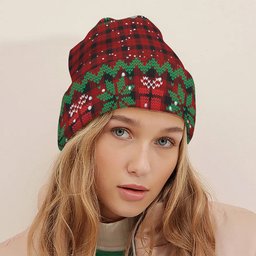 ScotsTee Shop Scottish Ewing Tartan Plaid Christmas Deer Snowman Snowflake Bell Knit Beanie