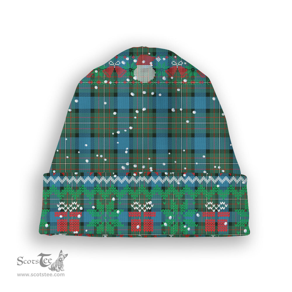 ScotsTee Shop Scottish Fergusson Ancient #2 Tartan Plaid Christmas Deer Snowman Snowflake Bell Knit Beanie