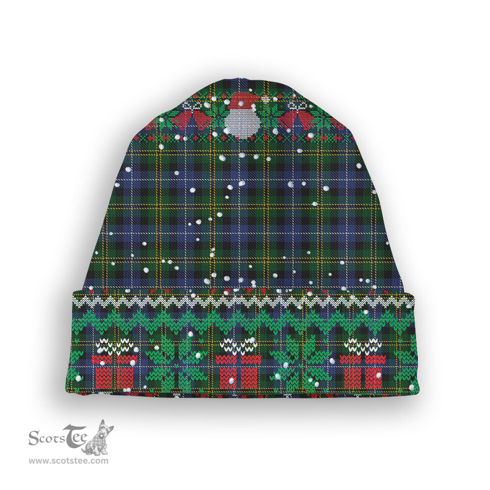 ScotsTee Shop Scottish Dyce 3 Tartan Plaid Christmas Deer Snowman Snowflake Bell Knit Beanie