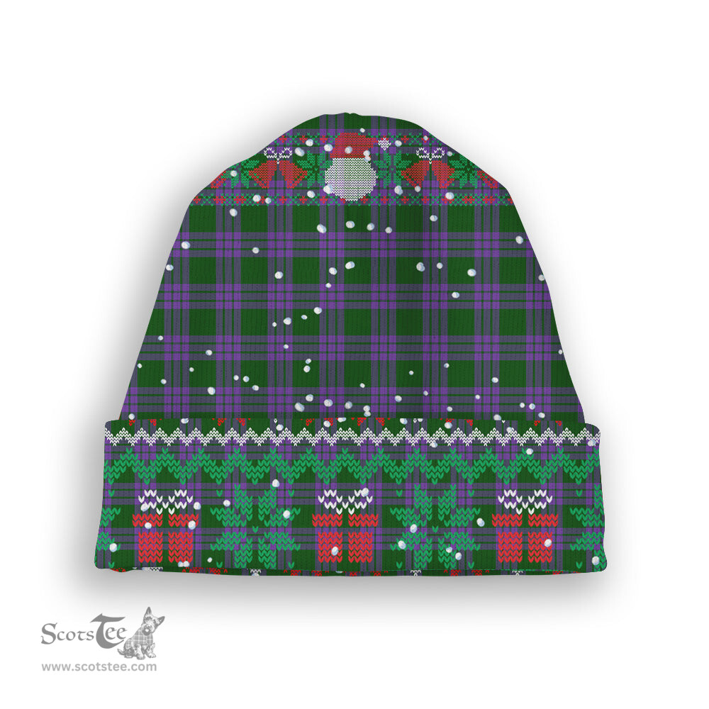 ScotsTee Shop Scottish Elphinstone Tartan Plaid Christmas Deer Snowman Snowflake Bell Knit Beanie