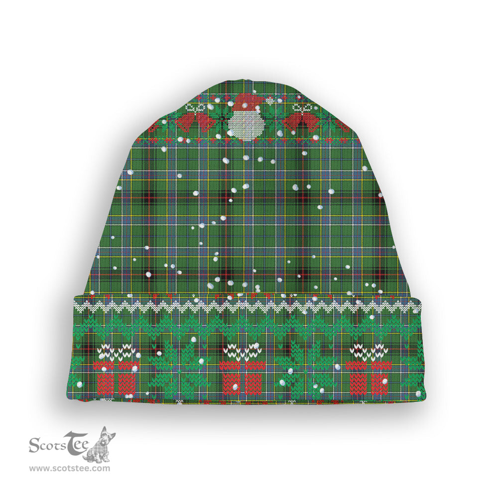 ScotsTee Shop Scottish Duncan of Sketraw Ancient Tartan Plaid Christmas Deer Snowman Snowflake Bell Knit Beanie