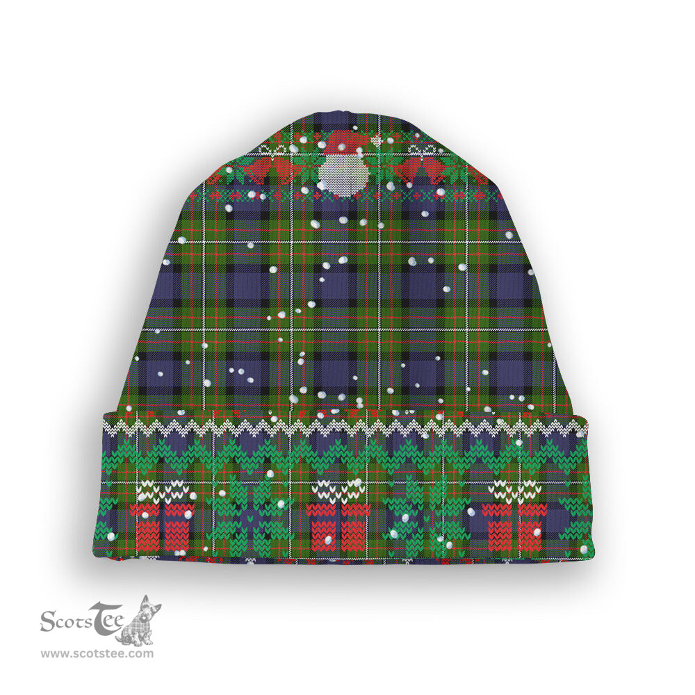 ScotsTee Shop Scottish Fergusson Modern Tartan Plaid Christmas Deer Snowman Snowflake Bell Knit Beanie