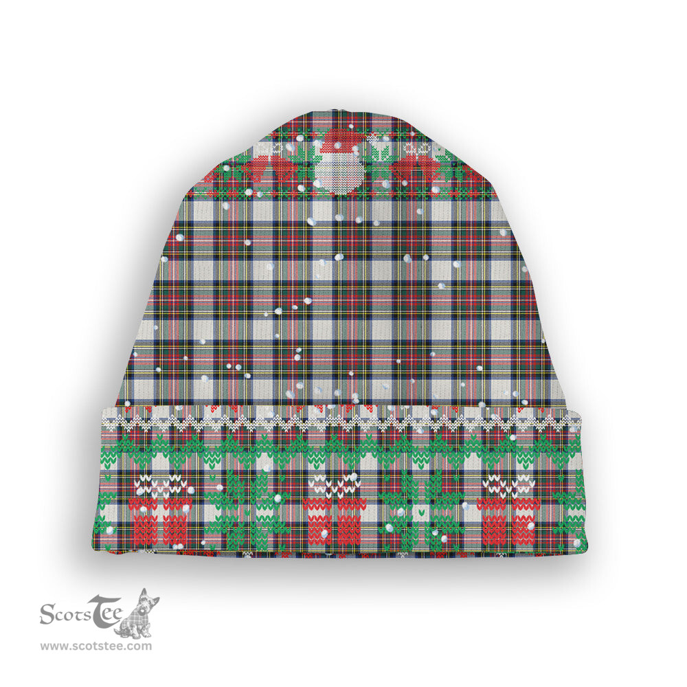 ScotsTee Shop Scottish Dennistoun Tartan Plaid Christmas Deer Snowman Snowflake Bell Knit Beanie