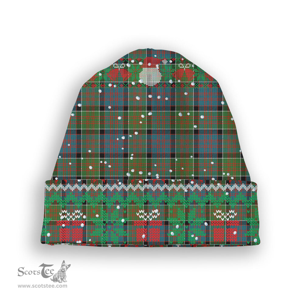ScotsTee Shop Scottish Donald of Clan Ranald Ancient Tartan Plaid Christmas Deer Snowman Snowflake Bell Knit Beanie