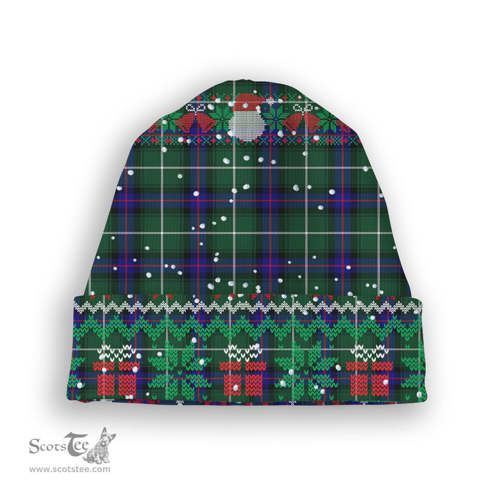 ScotsTee Shop Scottish Donald of the Isles Hunting Modern Tartan Plaid Christmas Deer Snowman Snowflake Bell Knit Beanie