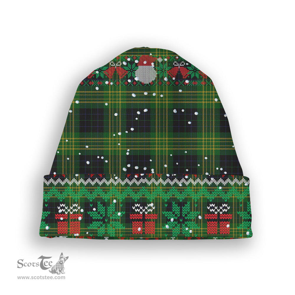 ScotsTee Shop Scottish Fitzpatrick Hunting Tartan Plaid Christmas Deer Snowman Snowflake Bell Knit Beanie
