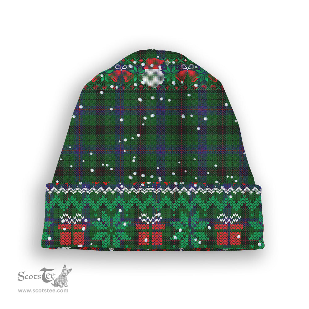 ScotsTee Shop Scottish Davidson Tartan Plaid Christmas Deer Snowman Snowflake Bell Knit Beanie