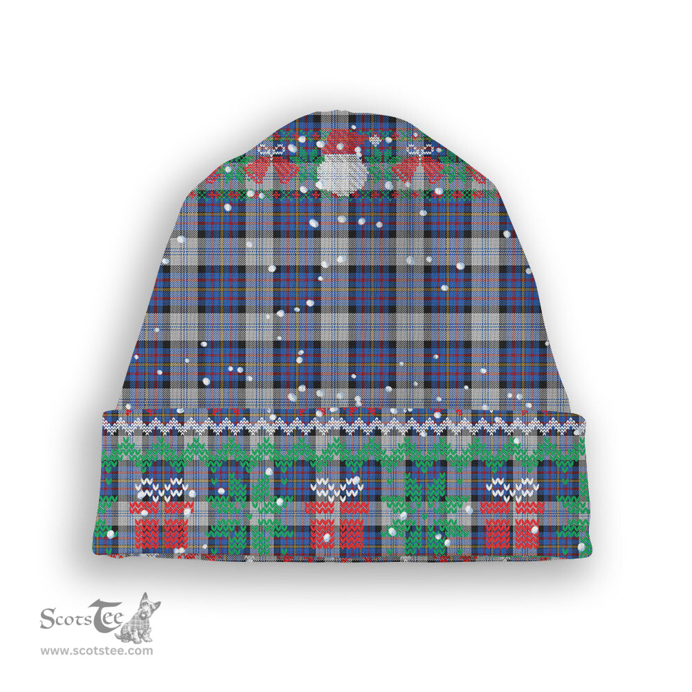 ScotsTee Shop Scottish Gillies Dress Blue Tartan Plaid Christmas Deer Snowman Snowflake Bell Knit Beanie