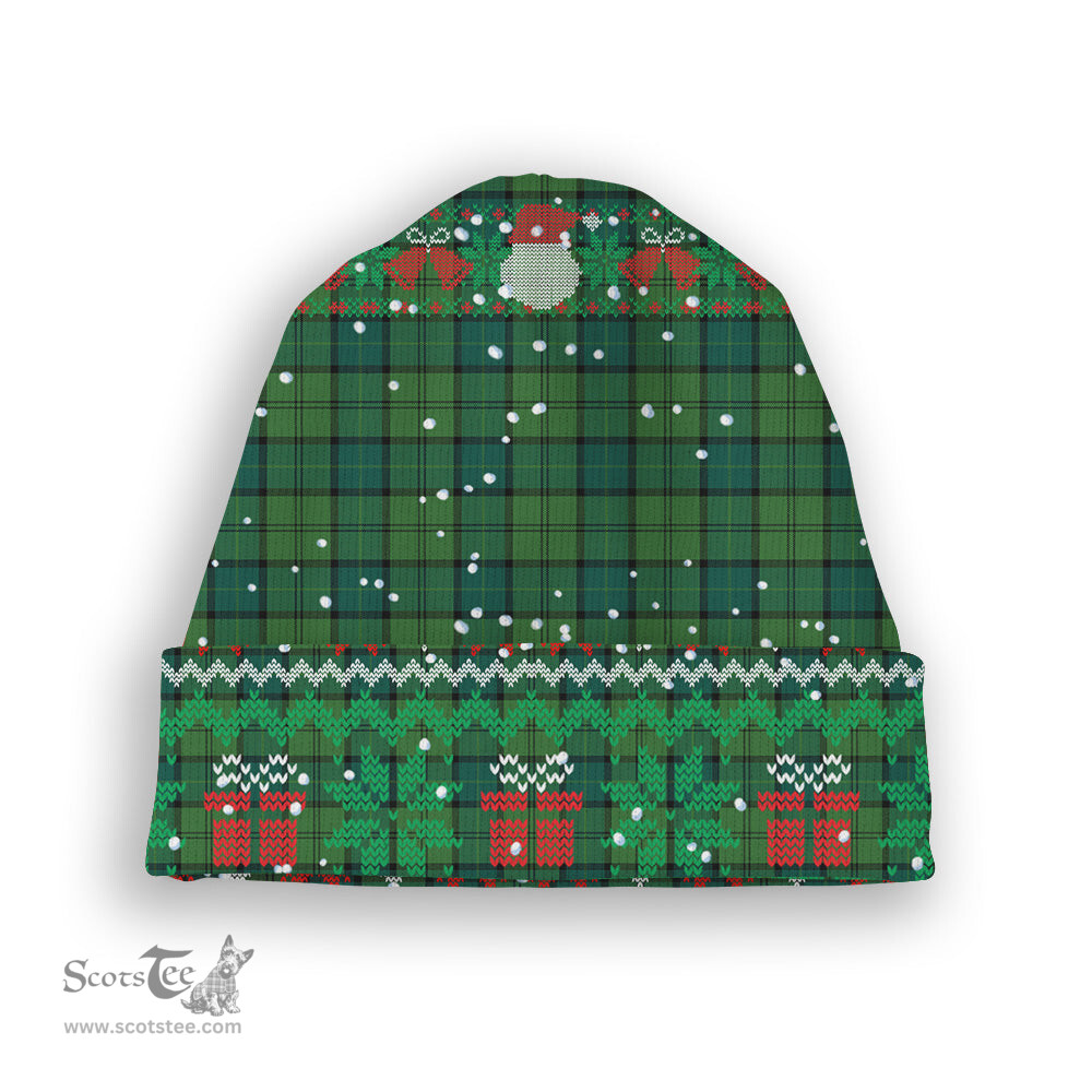 ScotsTee Shop Scottish Dunbar Hunting Modern Tartan Plaid Christmas Deer Snowman Snowflake Bell Knit Beanie