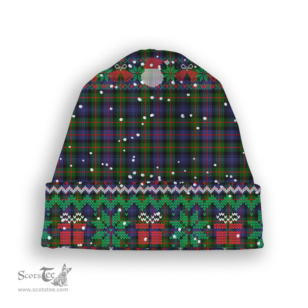ScotsTee Shop Scottish Fleming Modern SC Tartan Plaid Christmas Deer Snowman Snowflake Bell Knit Beanie