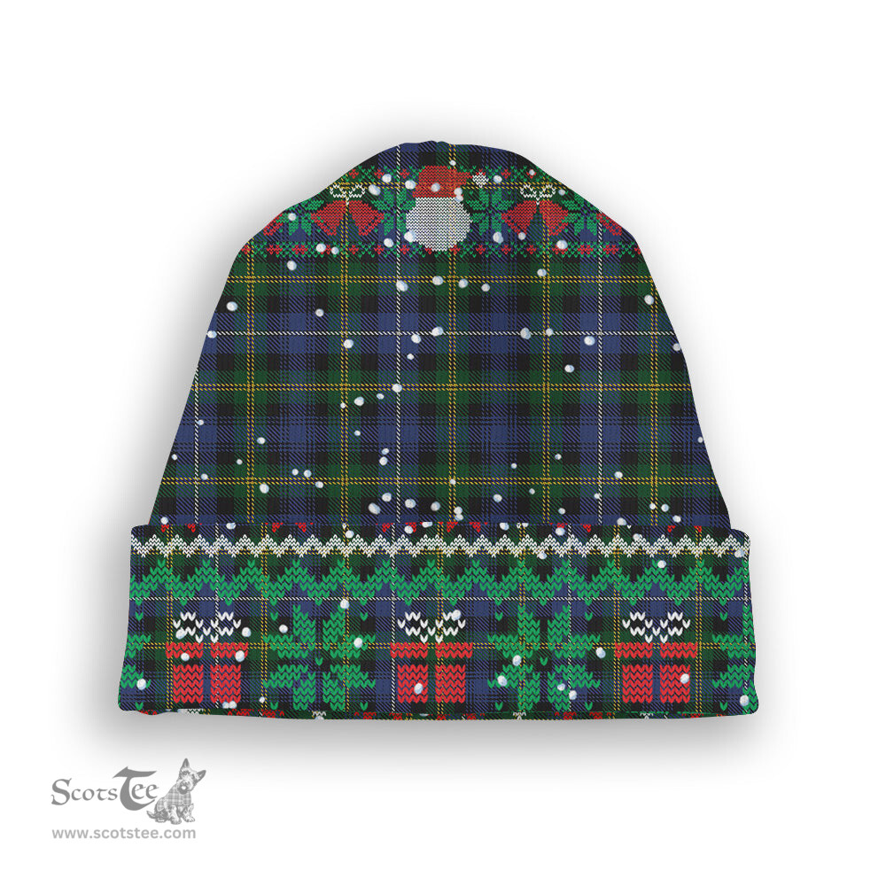 ScotsTee Shop Scottish Dyce 2 Tartan Plaid Christmas Deer Snowman Snowflake Bell Knit Beanie