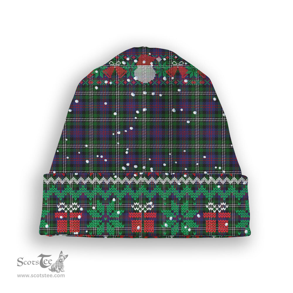 ScotsTee Shop Scottish Davidson Double Tartan Plaid Christmas Deer Snowman Snowflake Bell Knit Beanie