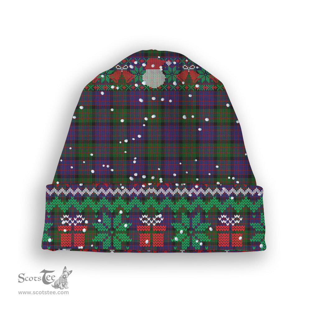 ScotsTee Shop Scottish Denovan The Lairdship of Tartan Plaid Christmas Deer Snowman Snowflake Bell Knit Beanie