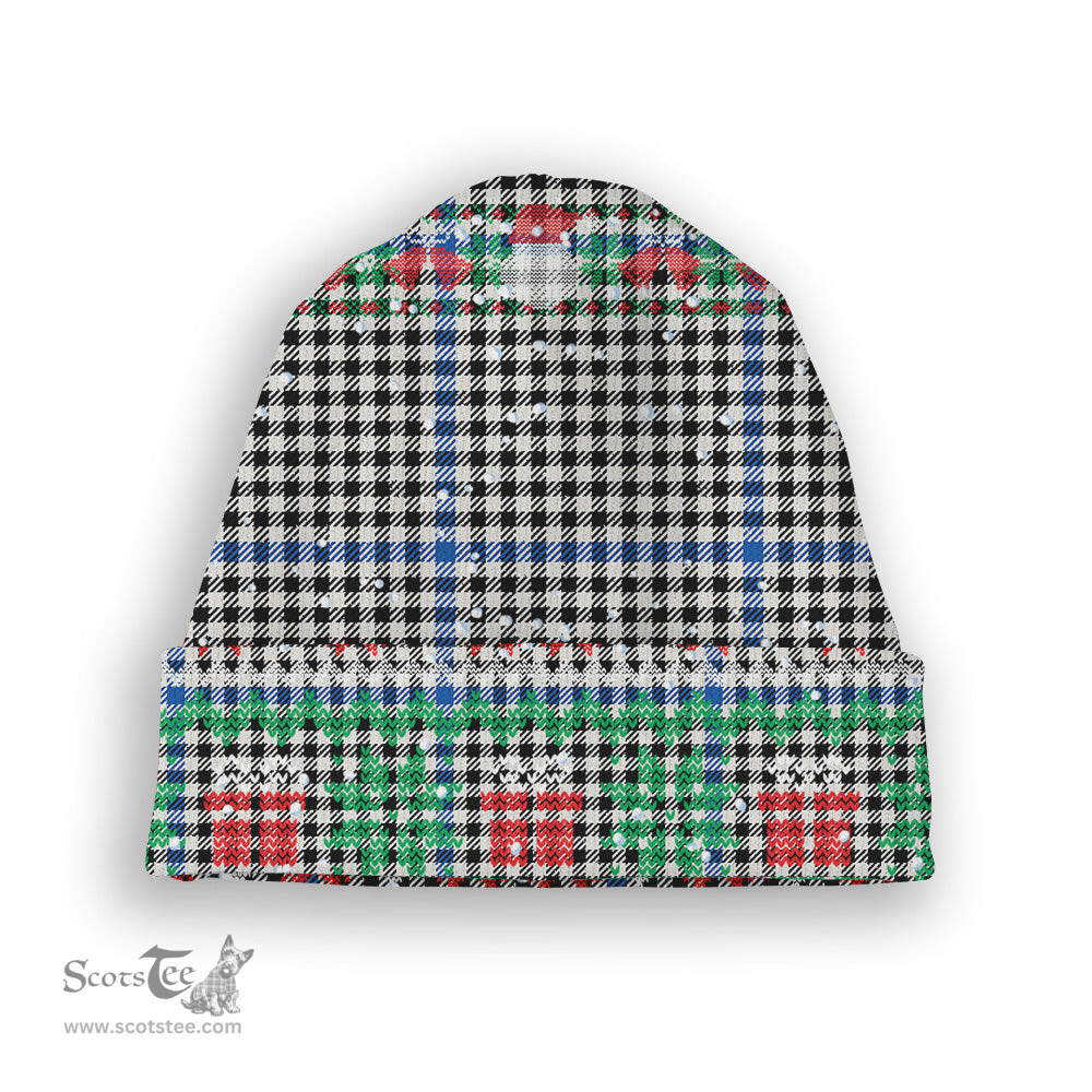 ScotsTee Shop Scottish Gladstanes Modern Tartan Plaid Christmas Deer Snowman Snowflake Bell Knit Beanie