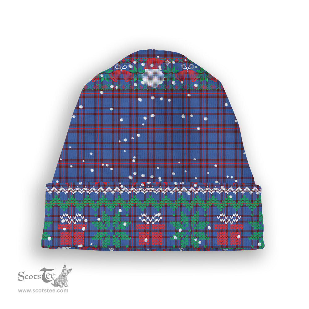 ScotsTee Shop Scottish Elliot Modern Tartan Plaid Christmas Deer Snowman Snowflake Bell Knit Beanie