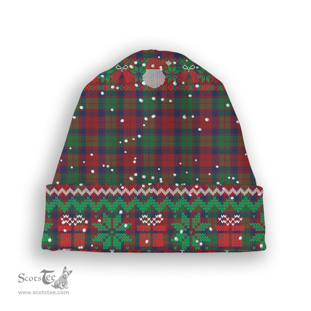 ScotsTee Shop Scottish Fraser of Altyre Modern Tartan Plaid Christmas Deer Snowman Snowflake Bell Knit Beanie