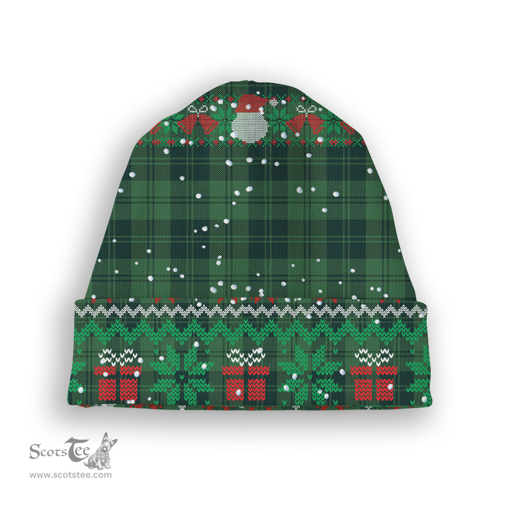 ScotsTee Shop Scottish Erskine Hunting Modern Tartan Plaid Christmas Deer Snowman Snowflake Bell Knit Beanie
