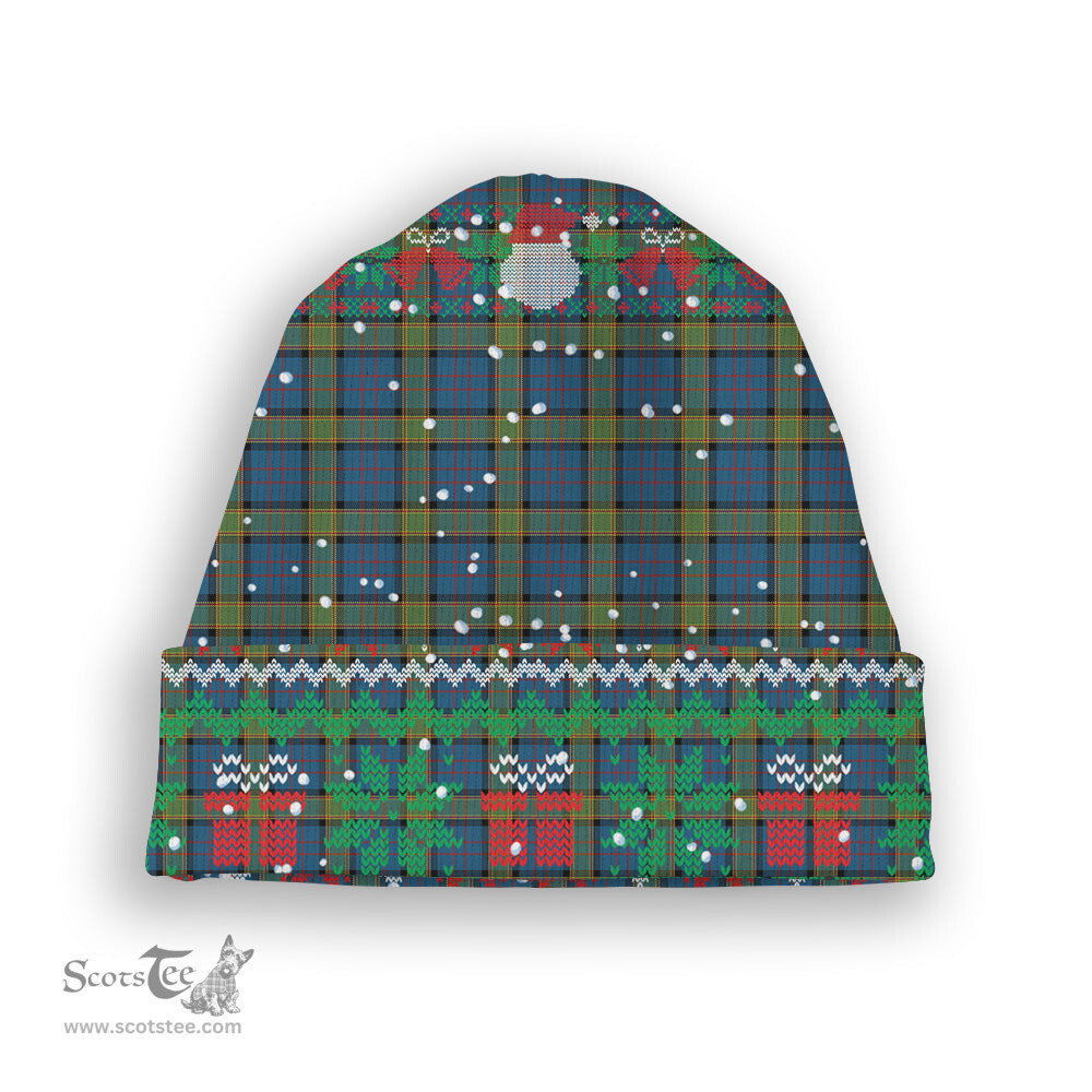 ScotsTee Shop Scottish Dalrymple M of Oxenfoord Tartan Plaid Christmas Deer Snowman Snowflake Bell Knit Beanie