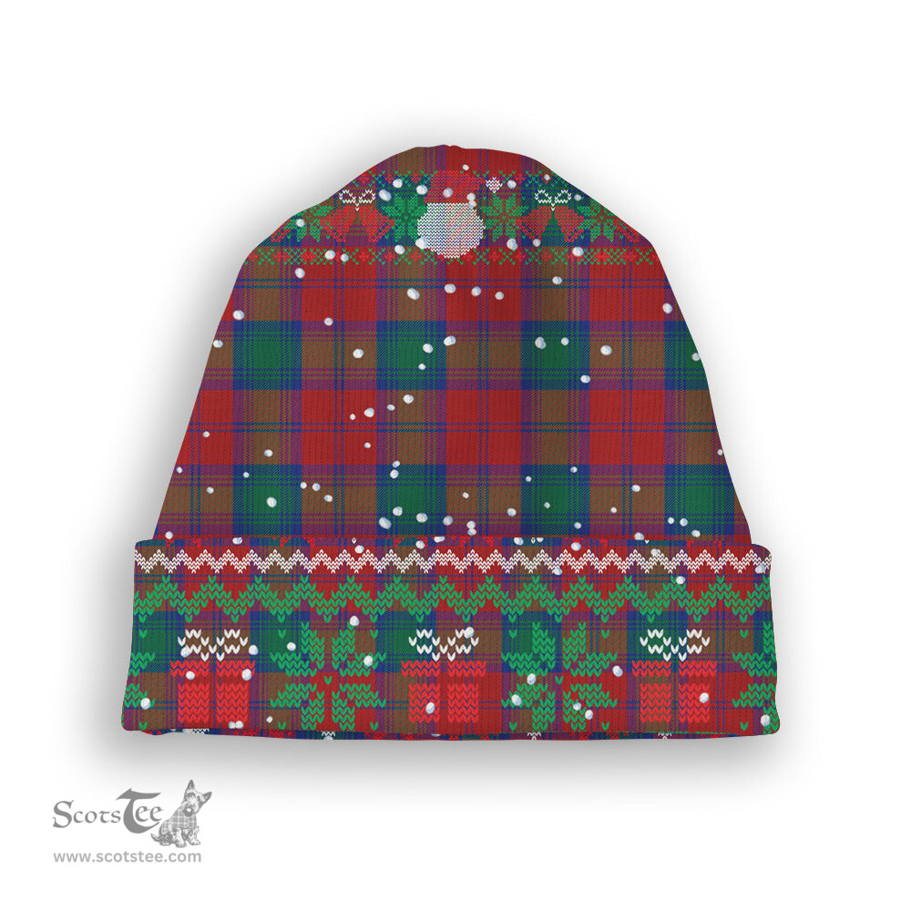 ScotsTee Shop Scottish Fotheringhame Tartan Plaid Christmas Deer Snowman Snowflake Bell Knit Beanie