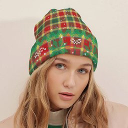 ScotsTee Shop Scottish Gibbs Modern Tartan Plaid Christmas Deer Snowman Snowflake Bell Knit Beanie