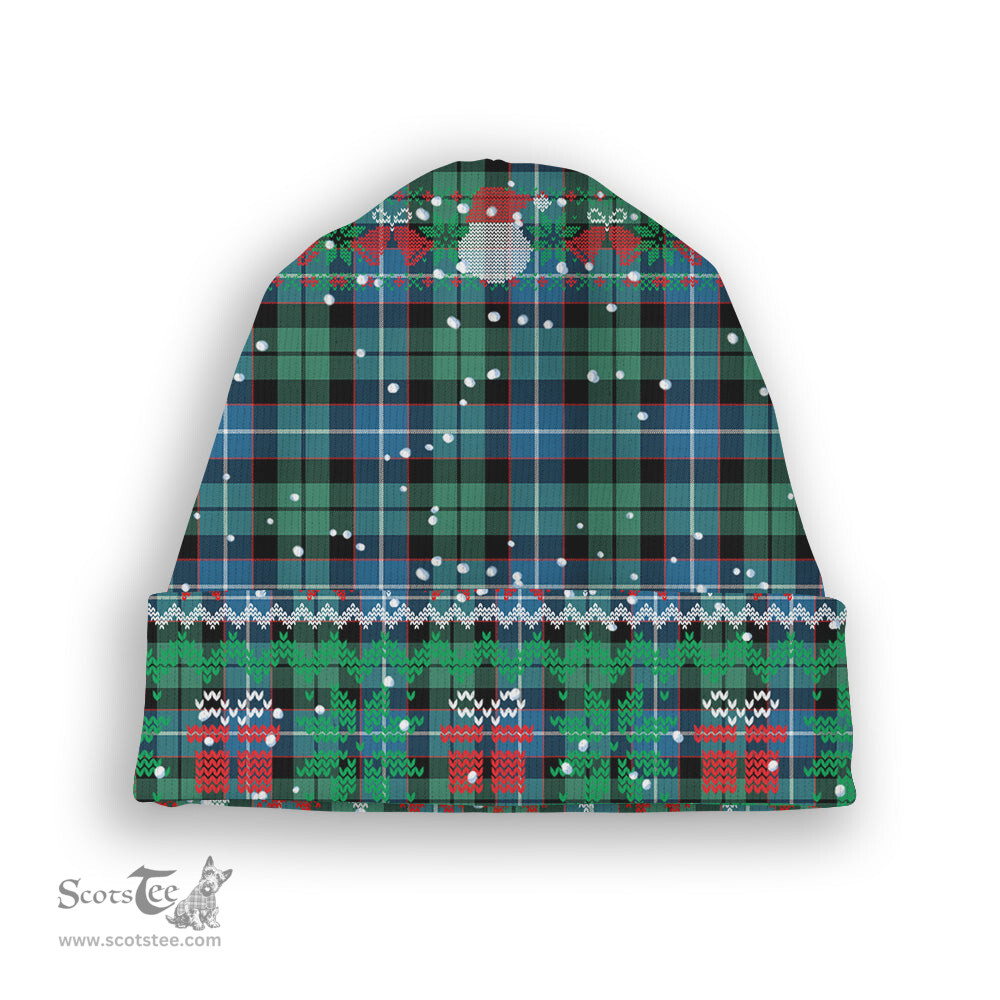 ScotsTee Shop Scottish Galbraith Ancient Tartan Plaid Christmas Deer Snowman Snowflake Bell Knit Beanie