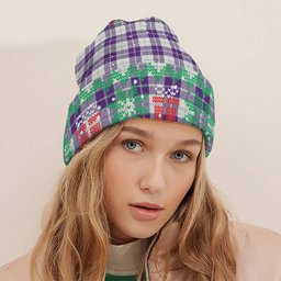 ScotsTee Shop Scottish Dunlop Dress Modern Tartan Plaid Christmas Deer Snowman Snowflake Bell Knit Beanie