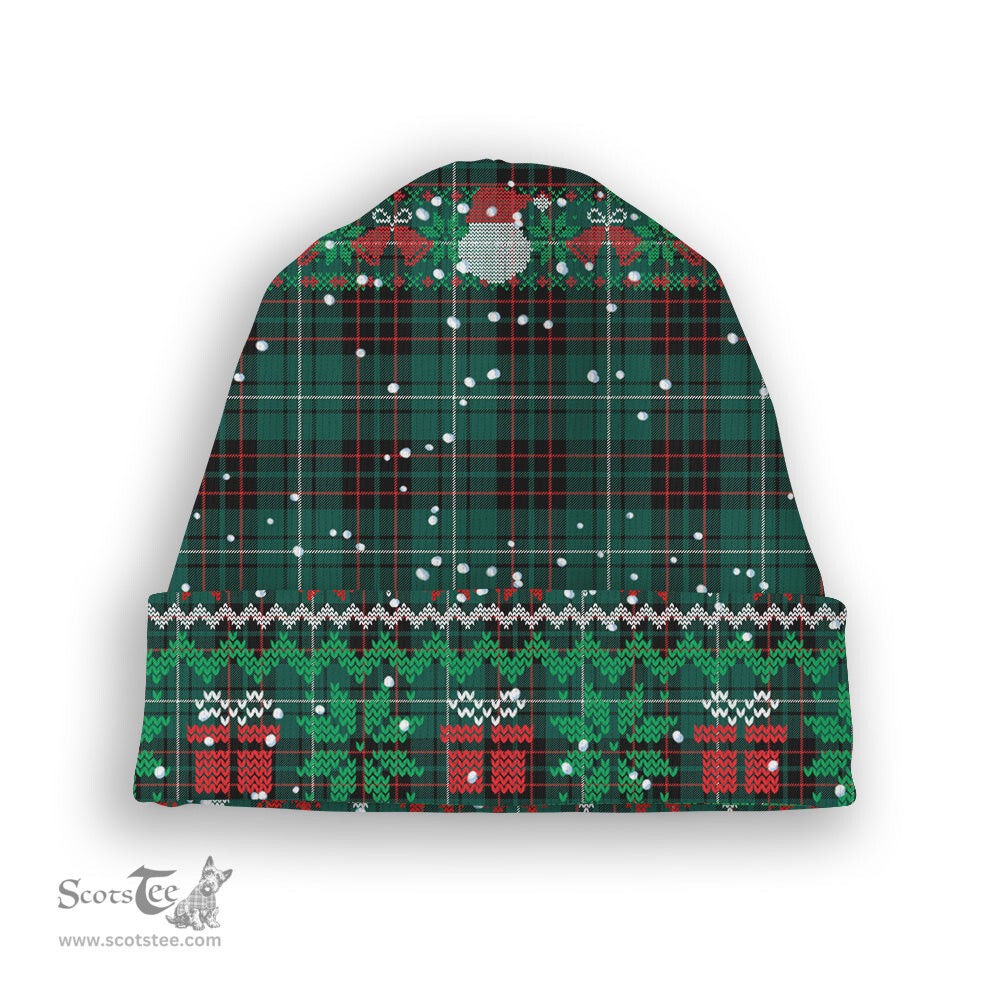 ScotsTee Shop Scottish MacAulay of Lewis Modern Tartan Plaid Christmas Deer Snowman Snowflake Bell Knit Beanie