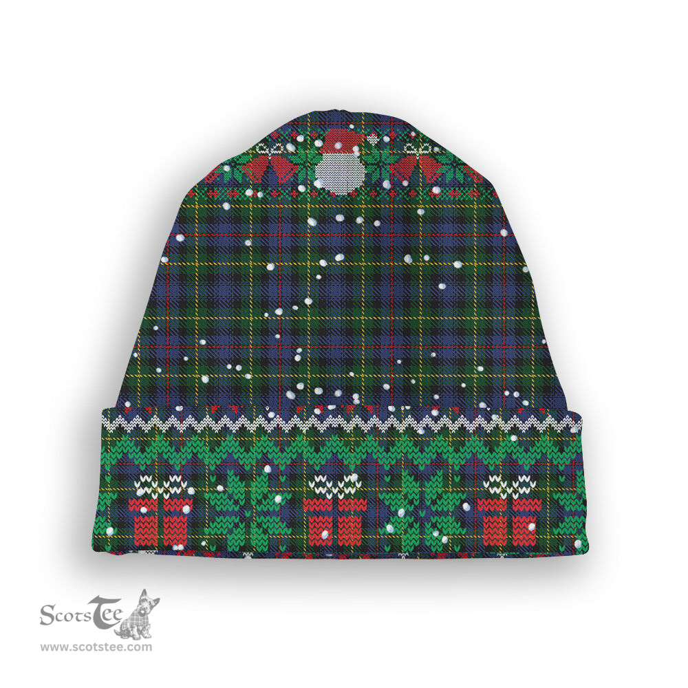ScotsTee Shop Scottish MacLeod of Gesto 2 Tartan Plaid Christmas Deer Snowman Snowflake Bell Knit Beanie
