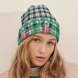 ScotsTee Shop Scottish MacNaughton Dress Modern Tartan Plaid Christmas Deer Snowman Snowflake Bell Knit Beanie