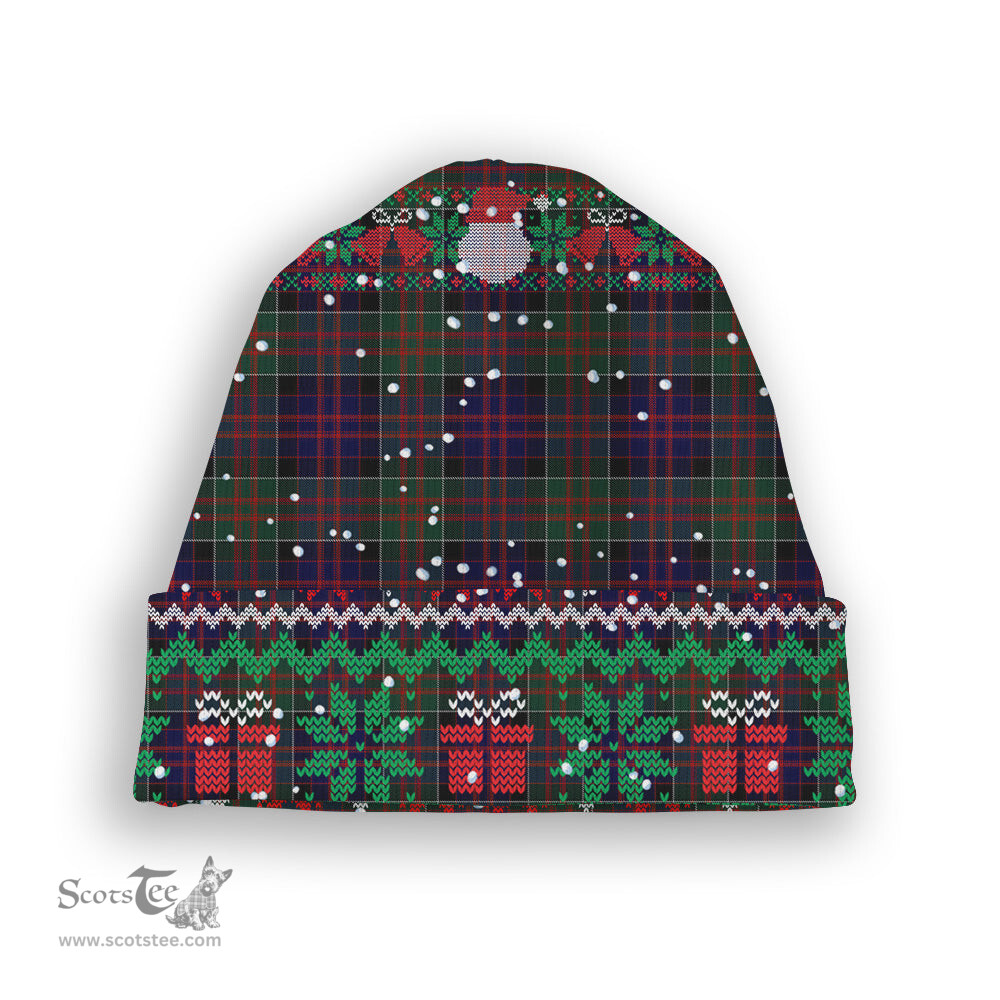 ScotsTee Shop Scottish McDonald of Clan Ranald Tartan Plaid Christmas Deer Snowman Snowflake Bell Knit Beanie
