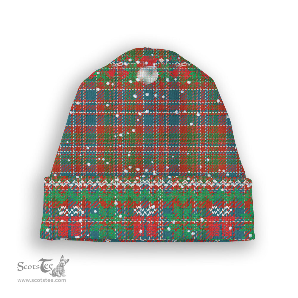 ScotsTee Shop Scottish MacDonald of Boisdale Ancient Tartan Plaid Christmas Deer Snowman Snowflake Bell Knit Beanie