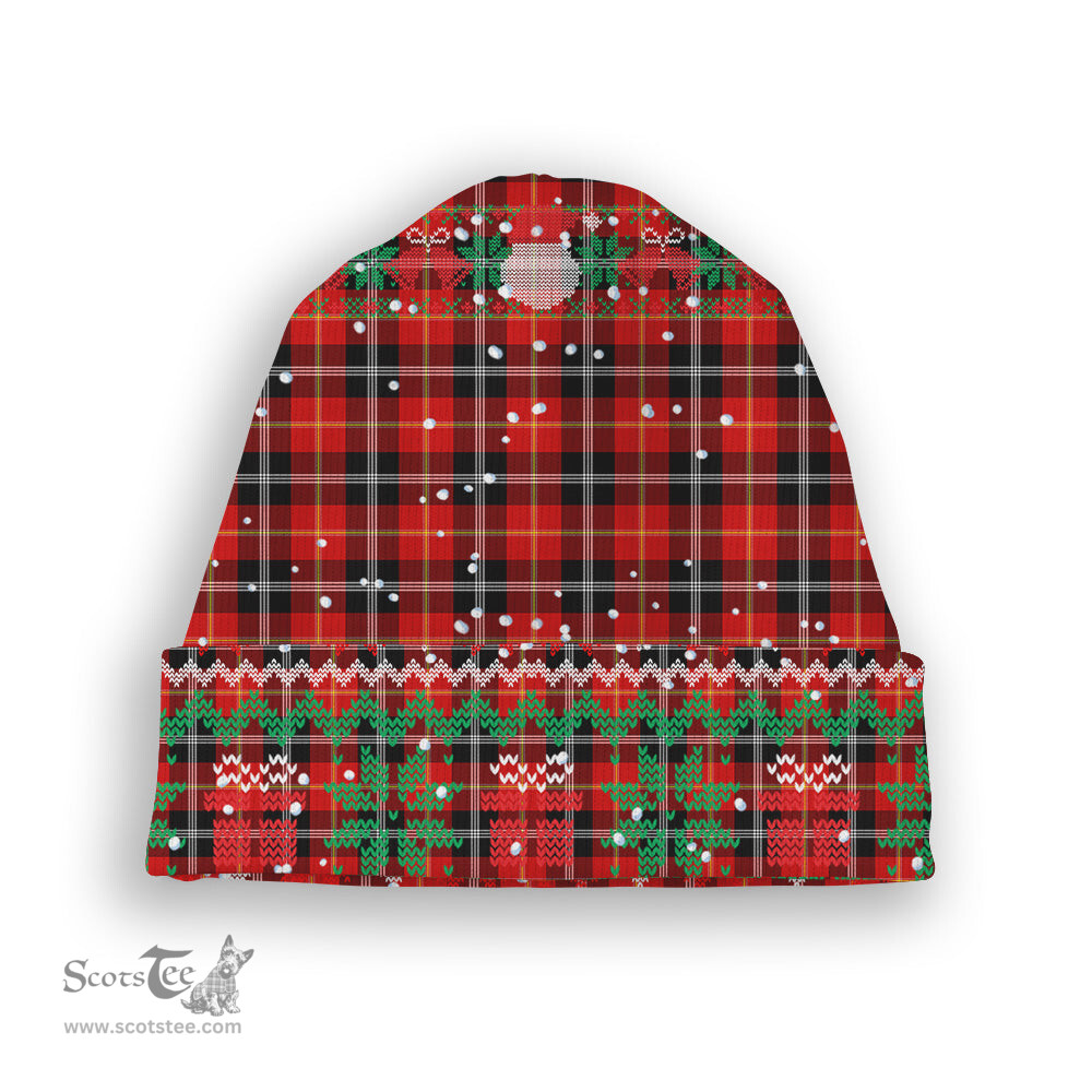 ScotsTee Shop Scottish Marjoribanks SC Tartan Plaid Christmas Deer Snowman Snowflake Bell Knit Beanie