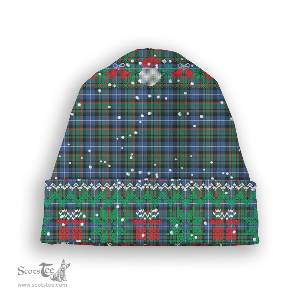 ScotsTee Shop Scottish MacRae Hunting Ancient Tartan Plaid Christmas Deer Snowman Snowflake Bell Knit Beanie
