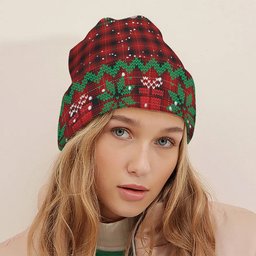 ScotsTee Shop Scottish McIvor Tartan Plaid Christmas Deer Snowman Snowflake Bell Knit Beanie