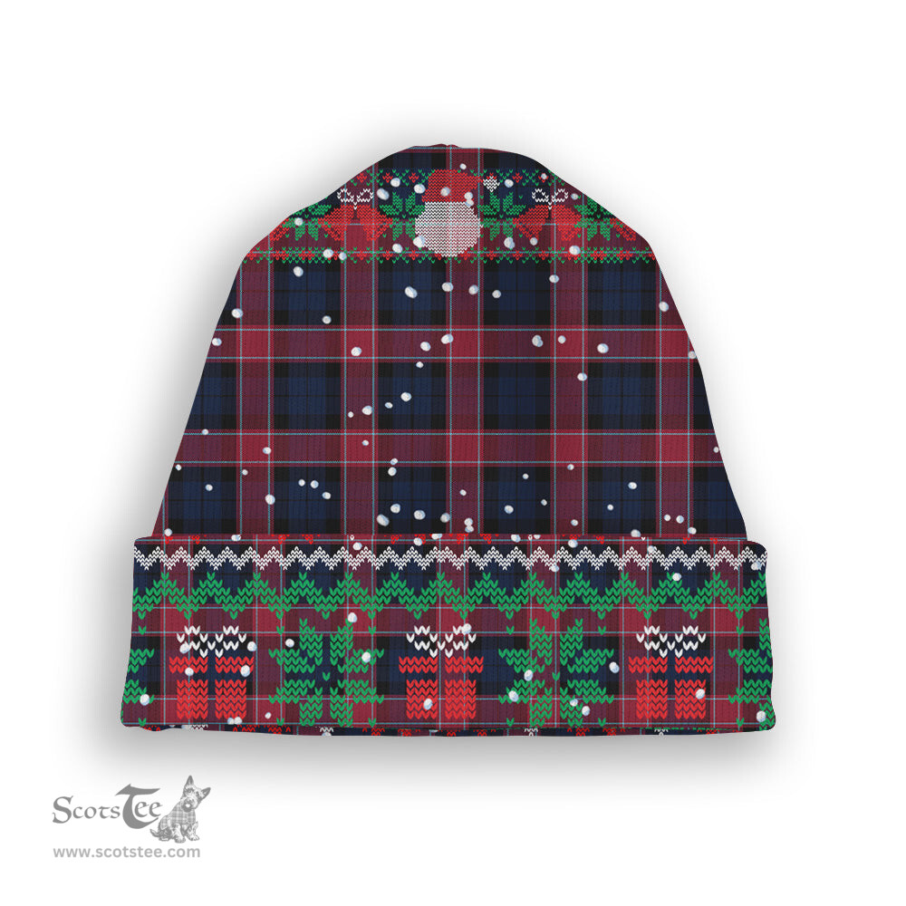 ScotsTee Shop Scottish Graham of Menteith Red Modern Tartan Plaid Christmas Deer Snowman Snowflake Bell Knit Beanie